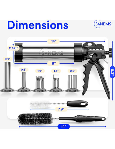 Pistola de Jerky SANEMO 0.68 kg con 5 Boquillas y Accesorios
