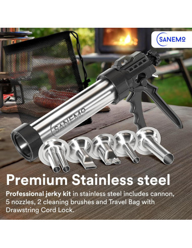 Pistola de Jerky SANEMO 0.68 kg con 5 Boquillas y Accesorios