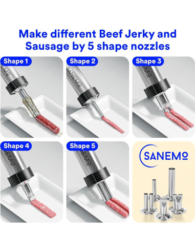 Pistola de Jerky SANEMO 0.68 kg con 5 Boquillas y Accesorios