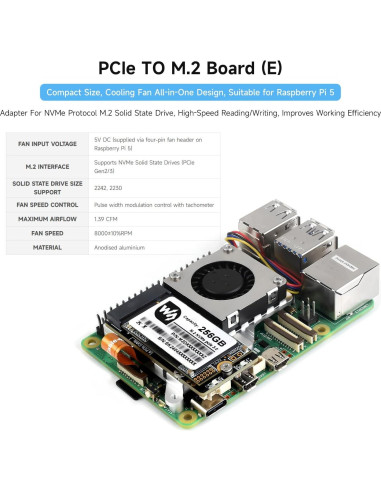 Placa Adaptadora PCIe a M.2 NVMe Waveshare para Raspberry Pi 5