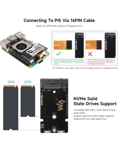 Placa Adaptadora PCIe a M.2 NVMe Waveshare para Raspberry Pi 5