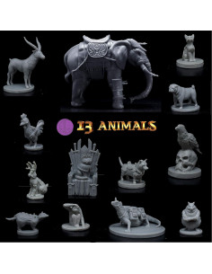 13 Miniaturas de Animales Sin Pintar Wildspire 28mm para D&D 2