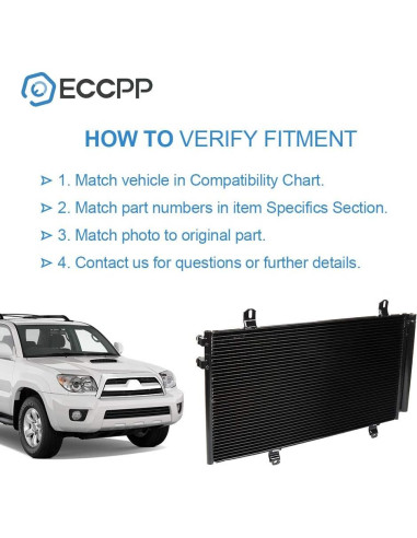 Condensador A/C ECCPP CU3396 para Toyota y Lexus 2007-2016