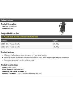 Canister de Carbono Marketplace Auto Parts para Toyota Corolla 2005-2012 2