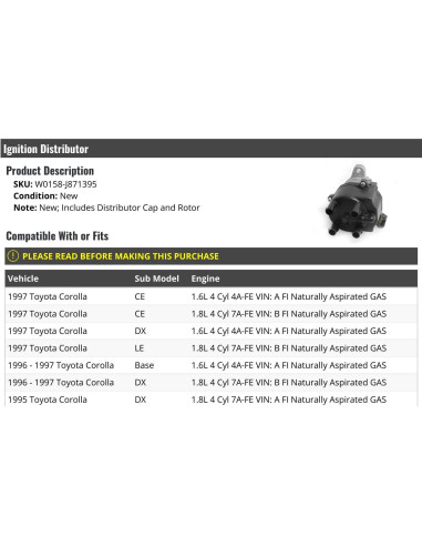 Distribuidor de Encendido Toyota Corolla 1995-1997 1.6L 1.8L