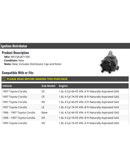 Distribuidor de Encendido Toyota Corolla 1995-1997 1.6L 1.8L