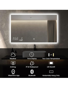 Espejo de Baño Inteligente LED BYECOLD 40"x24" Bluetooth 2