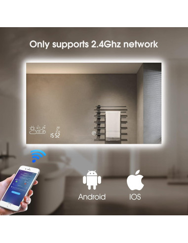 Espejo de Baño Inteligente LED BYECOLD 40"x24" Bluetooth