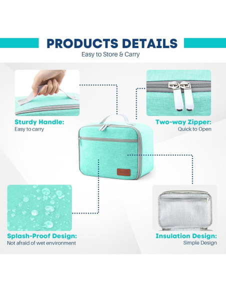 Bolsa de Almuerzo Aislada EASYFUN Verde 11.5L para Trabajo