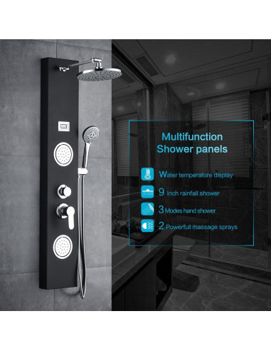 Panel de Ducha ROVOGO Acero Inoxidable Negro con Pantalla
