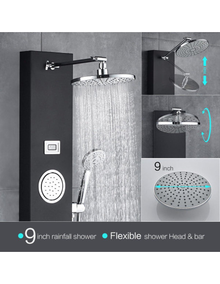 Panel de Ducha ROVOGO Acero Inoxidable Negro con Pantalla