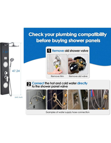 Panel de Ducha ROVOGO Acero Inoxidable Negro con Pantalla