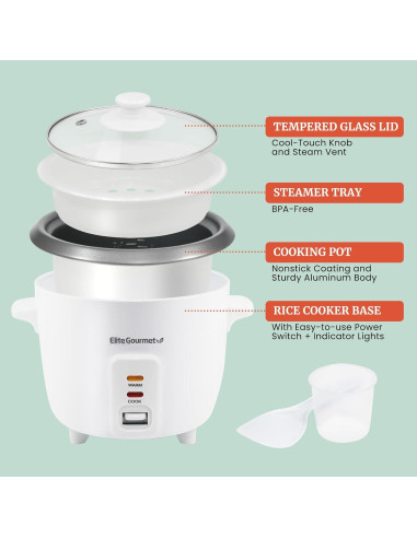 Cocinero de Arroz Eléctrico Elite Gourmet 6 Tazas Antiadherente