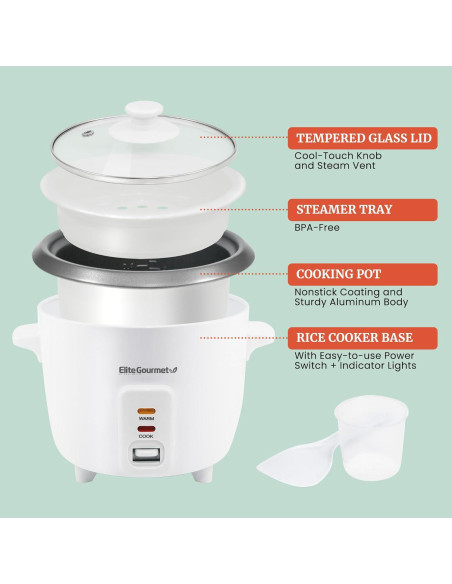 Cocinero de Arroz Eléctrico Elite Gourmet 6 Tazas Antiadherente