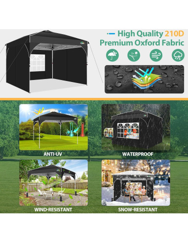 Carpa Plegable COBIZI 10x10m Negra con Paredes Laterales
