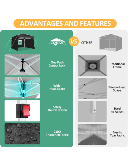 Carpa Plegable COBIZI 10x10m Negra con Paredes Laterales
