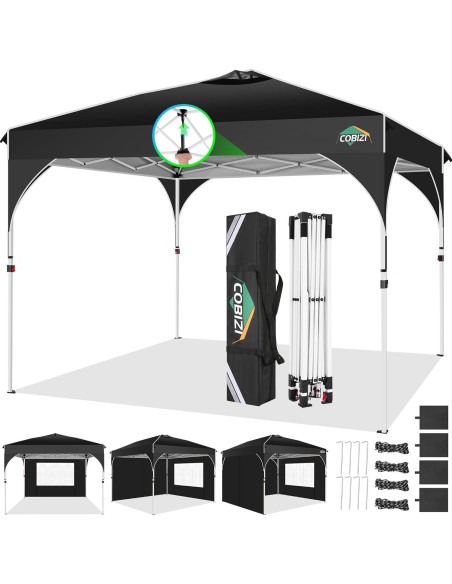 Carpa Plegable COBIZI 10x10m Negra con Paredes Laterales