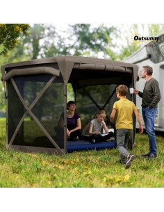 Carpa Gazebo Plegable Outsunny 3.35x3.35m UPF30+ Marrón 2