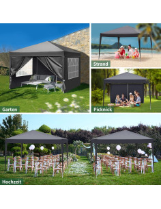 Carpa de Fiesta 3x3m HopeHope Gris Oscuro Resistente al Agua 2