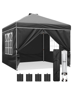 Canopy Plegable Instantáneo Mazqetih 3x3m Negro con Paredes