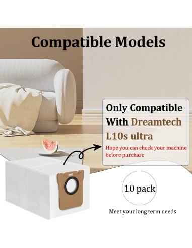 10 Bolsas de Polvo Desechables Zengerent para Dreametech L10S Ultra