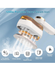 Plancha de Vapor 2 en 1 ZHENZHUACC Mini Portátil 1200W Beige 2