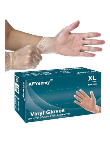 Guantes de Vinilo Transparentes AFYecmy 5 Mil Extra Grande 100 Unidades