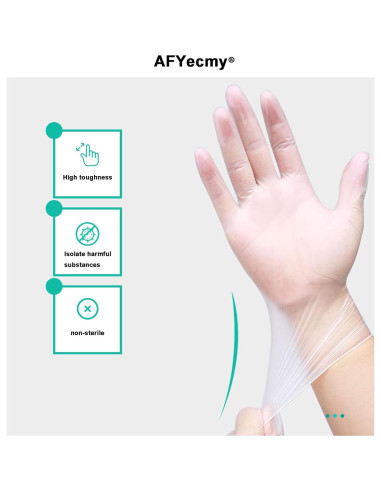 Guantes de Vinilo Transparentes AFYecmy 5 Mil Extra Grande 100 Unidades