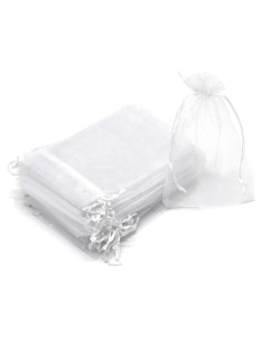 50 Bolsas de Organza Blancas 7x10 cm para Regalos y Joyería