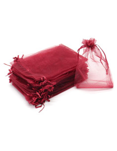 100 Bolsas de Organza Vino 10x15 cm con Cierre de Cuerda