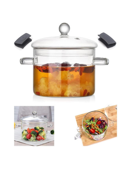 Cacerola de Vidrio Thsinde 1.6L con Tapa y Mango Resistente