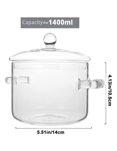 Cacerola de Vidrio Thsinde 1.6L con Tapa y Mango Resistente