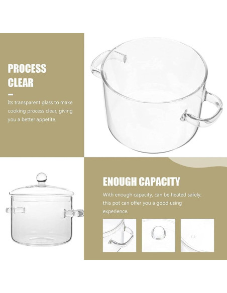 Cacerola de Vidrio Thsinde 1.6L con Tapa y Mango Resistente