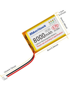 Batería LiPo MakerHawk 3.7V 8000mAh con protección dual 2