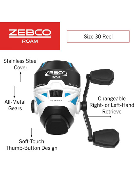 Carrete de Pesca Spincast Zebco Roam 30, 10 kg, Ambidextro