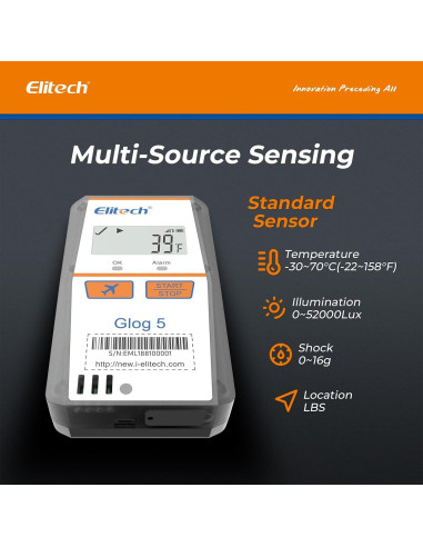 Registrador de Datos de Temperatura Elitech Glog5T 150 Días