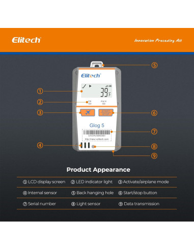 Registrador de Datos de Temperatura Elitech Glog5T 150 Días
