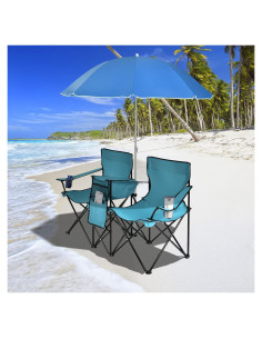 Sillas de Playa Plegables Dobles ARLIME con Sombrilla Turquesa