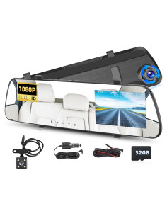 Cámara de Espejo Dash CAMECHO 1080P Doble HD 4" con TF 32GB