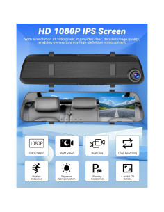 Cámara de Espejo Dash CAMECHO 1080P Doble HD 4" con TF 32GB 2