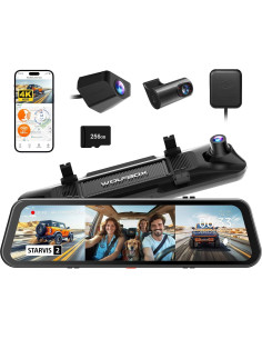 Cámara Espejo WOLFBOX G900 Tripro 4K + Cable 10M para Reversa 2