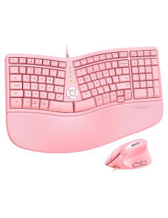 Teclado y Ratón Ergonomico MEETION Directormini Rosa con Cable