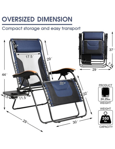 Silla de Patio Reclining Portal XL con Almohadas y Porta Vasos