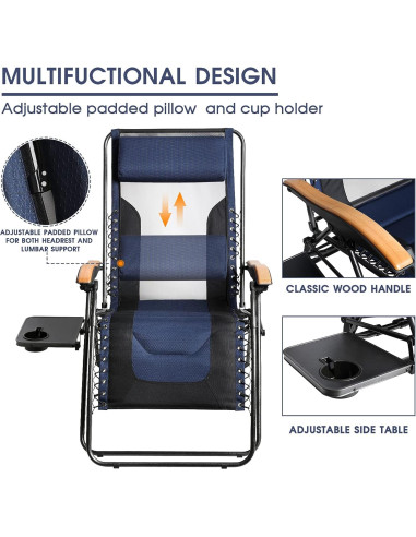 Silla de Patio Reclining Portal XL con Almohadas y Porta Vasos