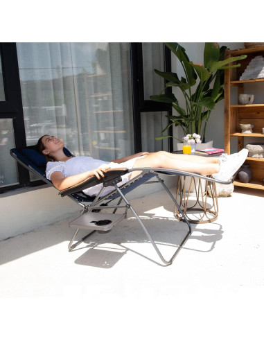 Silla de Patio Reclining Portal XL con Almohadas y Porta Vasos