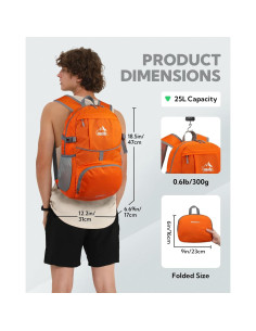 Mochila Plegable WATERFLY 25L Ultra Ligera Naranja 2