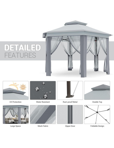 Carpa Plegable GAOMON con Mosquitera 3x3m Gris Doble Techo