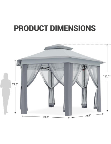 Carpa Plegable GAOMON con Mosquitera 3x3m Gris Doble Techo