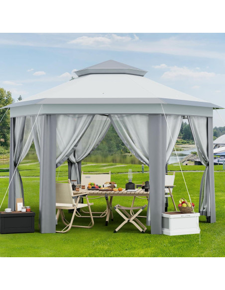 Carpa Plegable GAOMON con Mosquitera 3x3m Gris Doble Techo