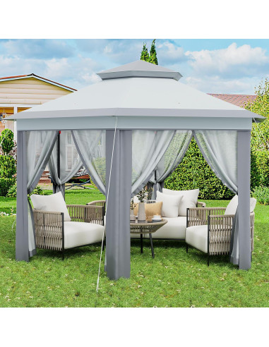 Carpa Plegable GAOMON con Mosquitera 3x3m Gris Doble Techo